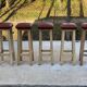 Square high bar stools in solid wood with burgundy leather 83cm