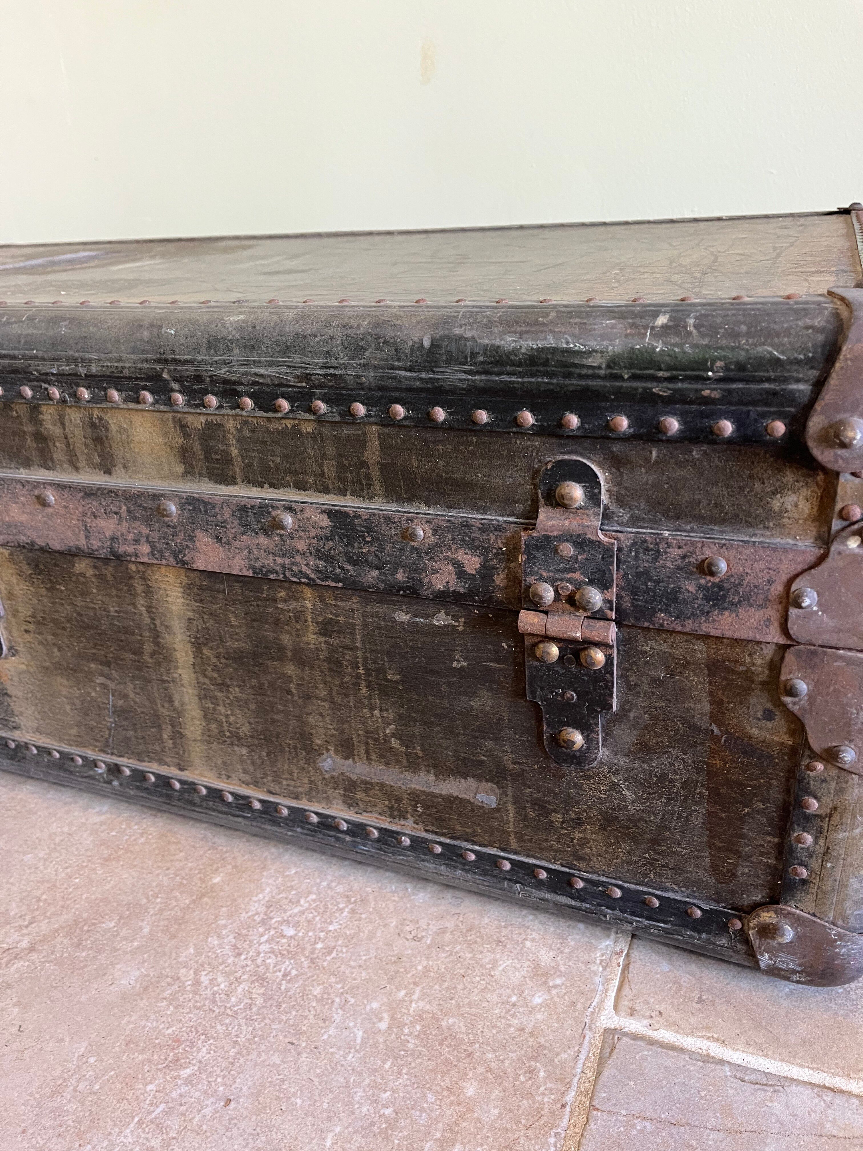 Large travel trunk from the early 20th century.