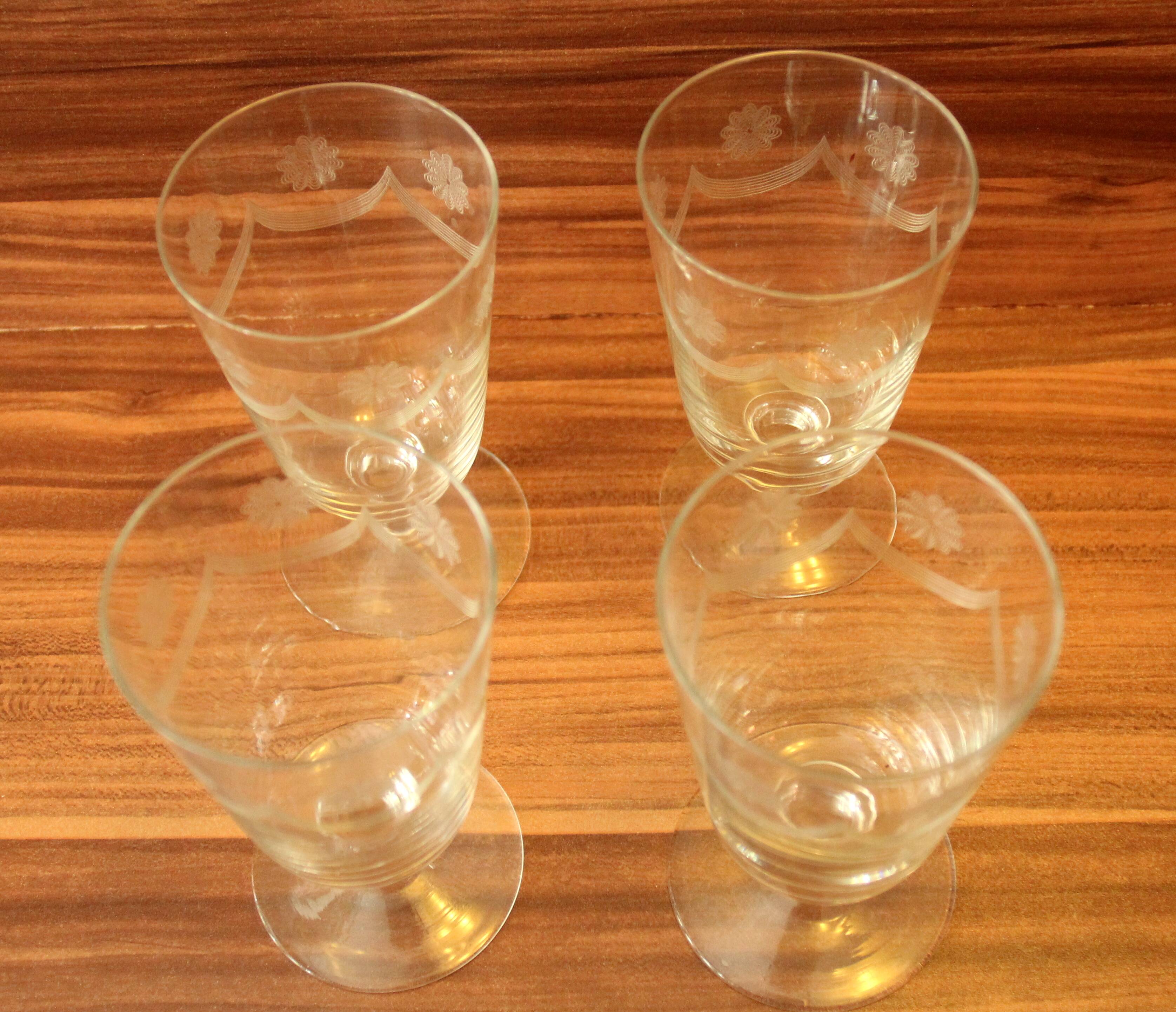 4 Antique engraved goblets - wine glasses