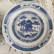 Set of 8 tea cups and sub-cups décor blue Asian landscape