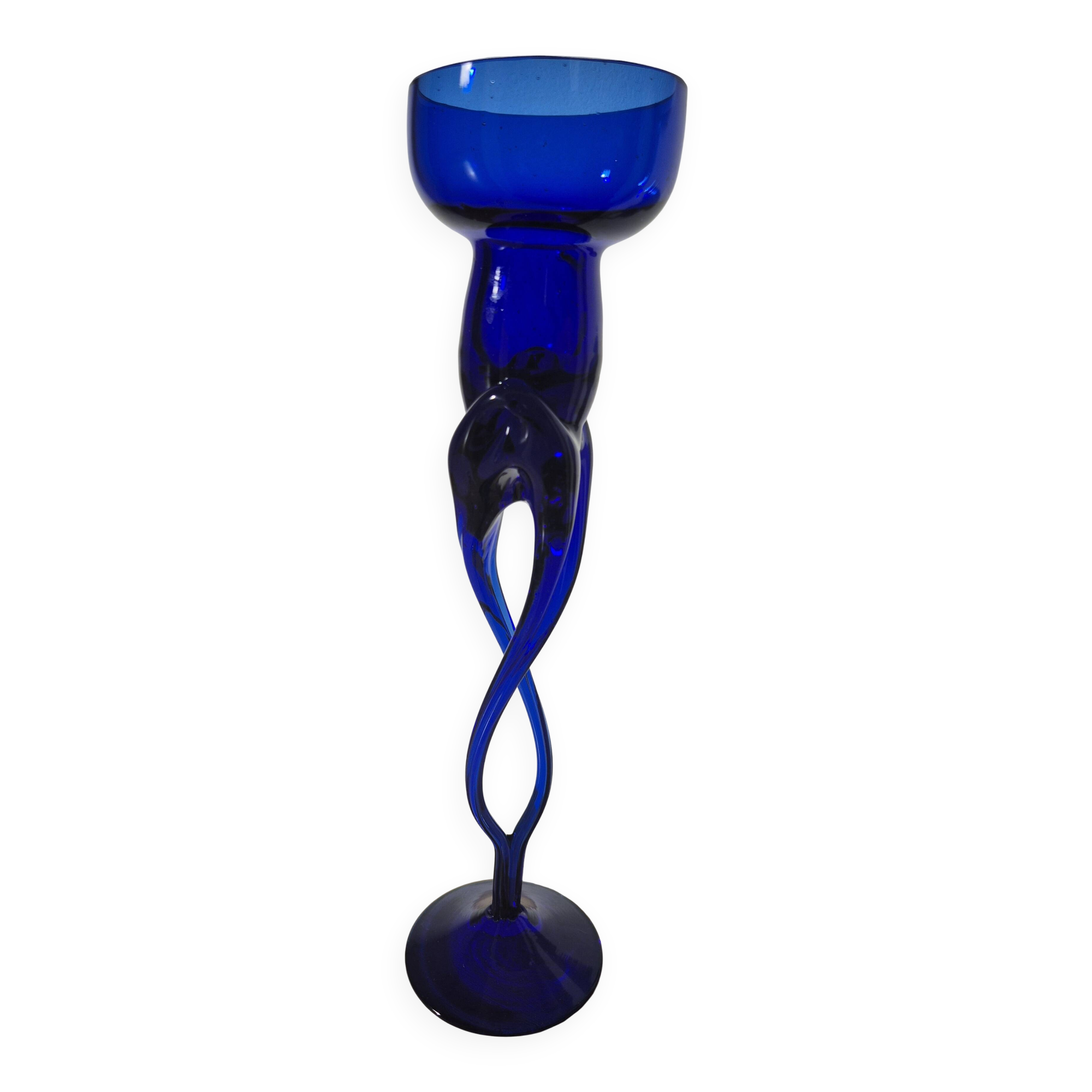 Sculptural Glass Candle Holder in Jozefina Krosno Style – Cobalt Blue