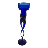 Bougeoir Sculptural en Verre style Jozefina Krosno – Bleu Cobalt