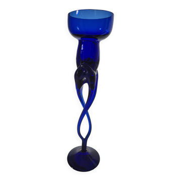 Sculptural Glass Candle Holder in Jozefina Krosno Style – Cobalt Blue