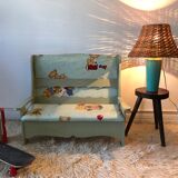 Enamelled ceramic lamp and rattan