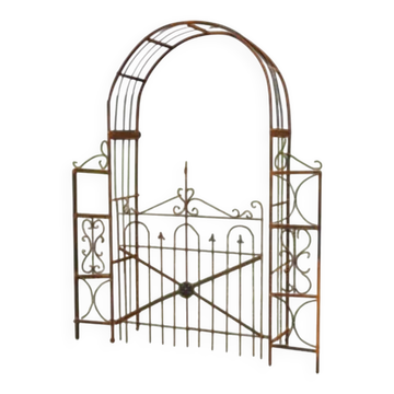 Arche de jardin avec portillon en fer forgé