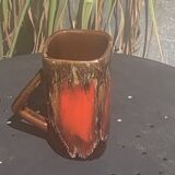 6 enamelled ceramic mugs, red and brown, Vallauris, vintage and designer