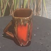 6 enamelled ceramic mugs, red and brown, Vallauris, vintage and designer