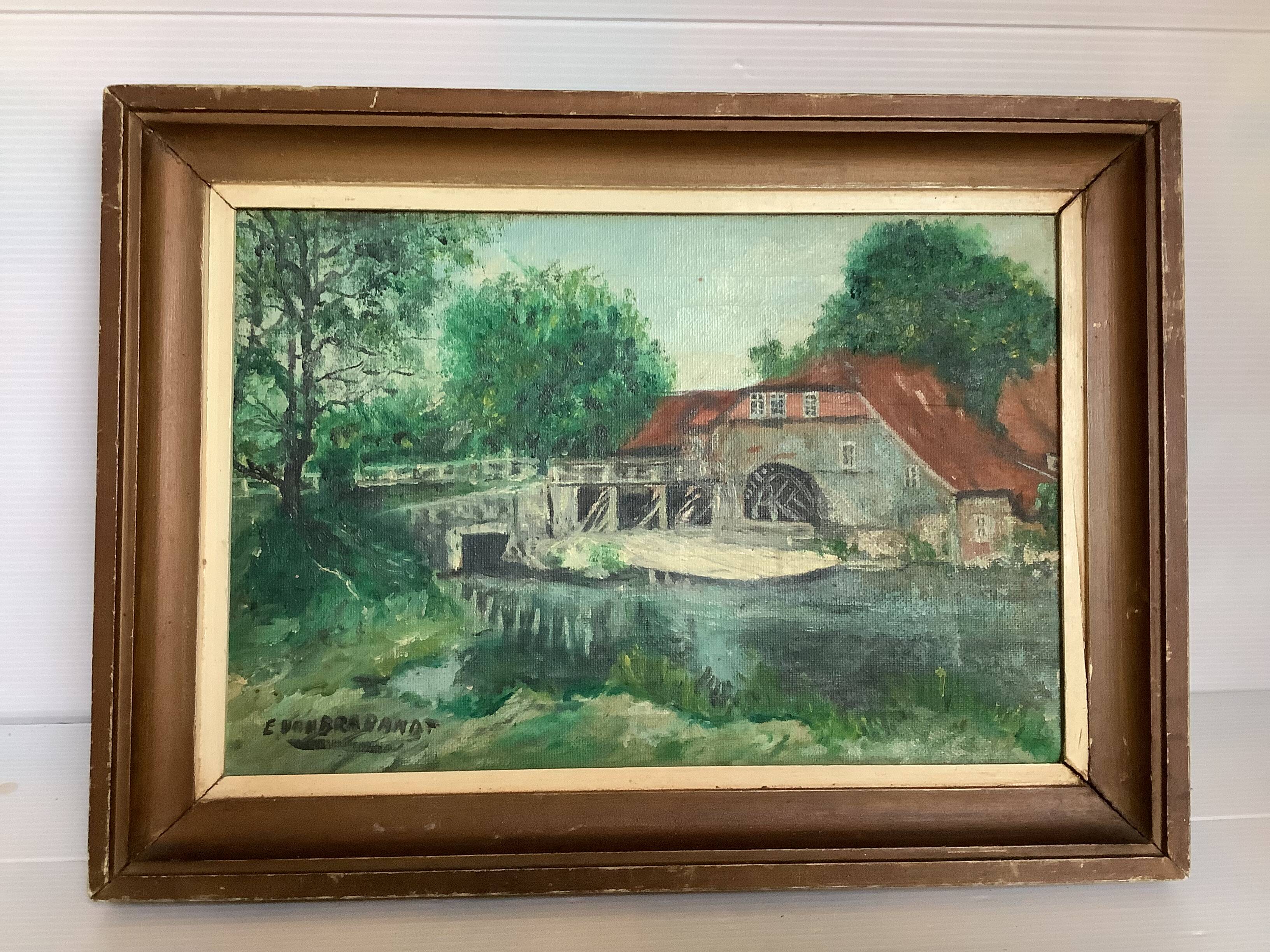 Watermill painting oil on canvas signed