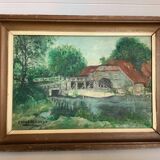 Watermill painting oil on canvas signed
