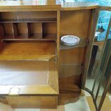 Art Deco style glass-fronted cocktail bar cabinet with folding desk