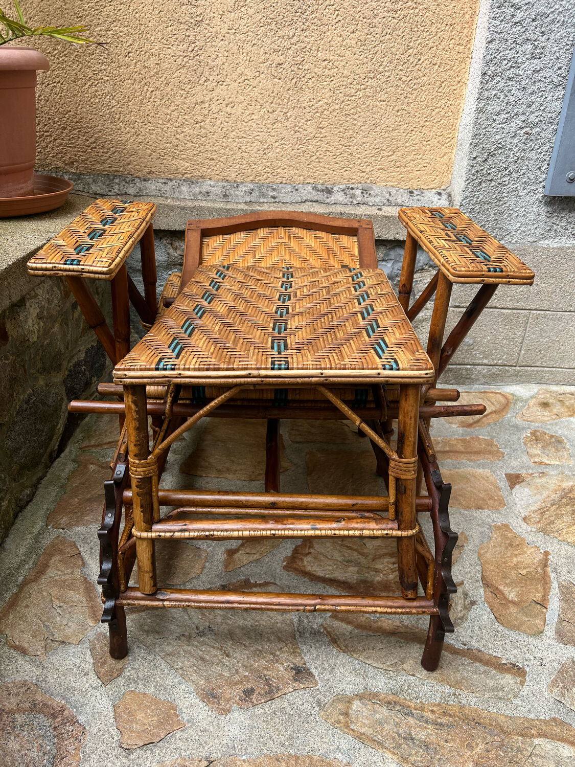 Vintage rattan and wicker deckchair
