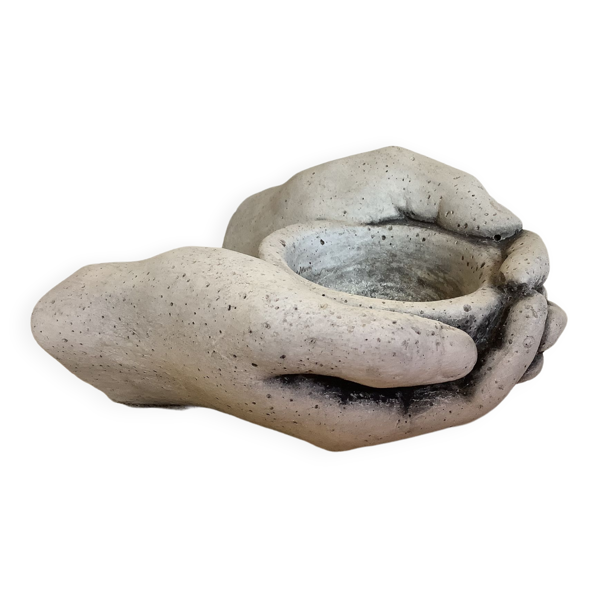 Hand candle holder gray black stone