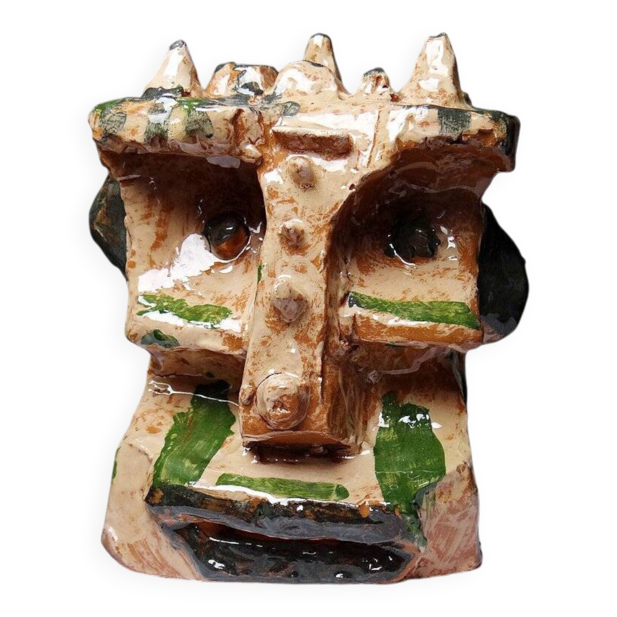 Modern anthropomorphic sculpture in glazed terracotta, vintage 70-2000.
