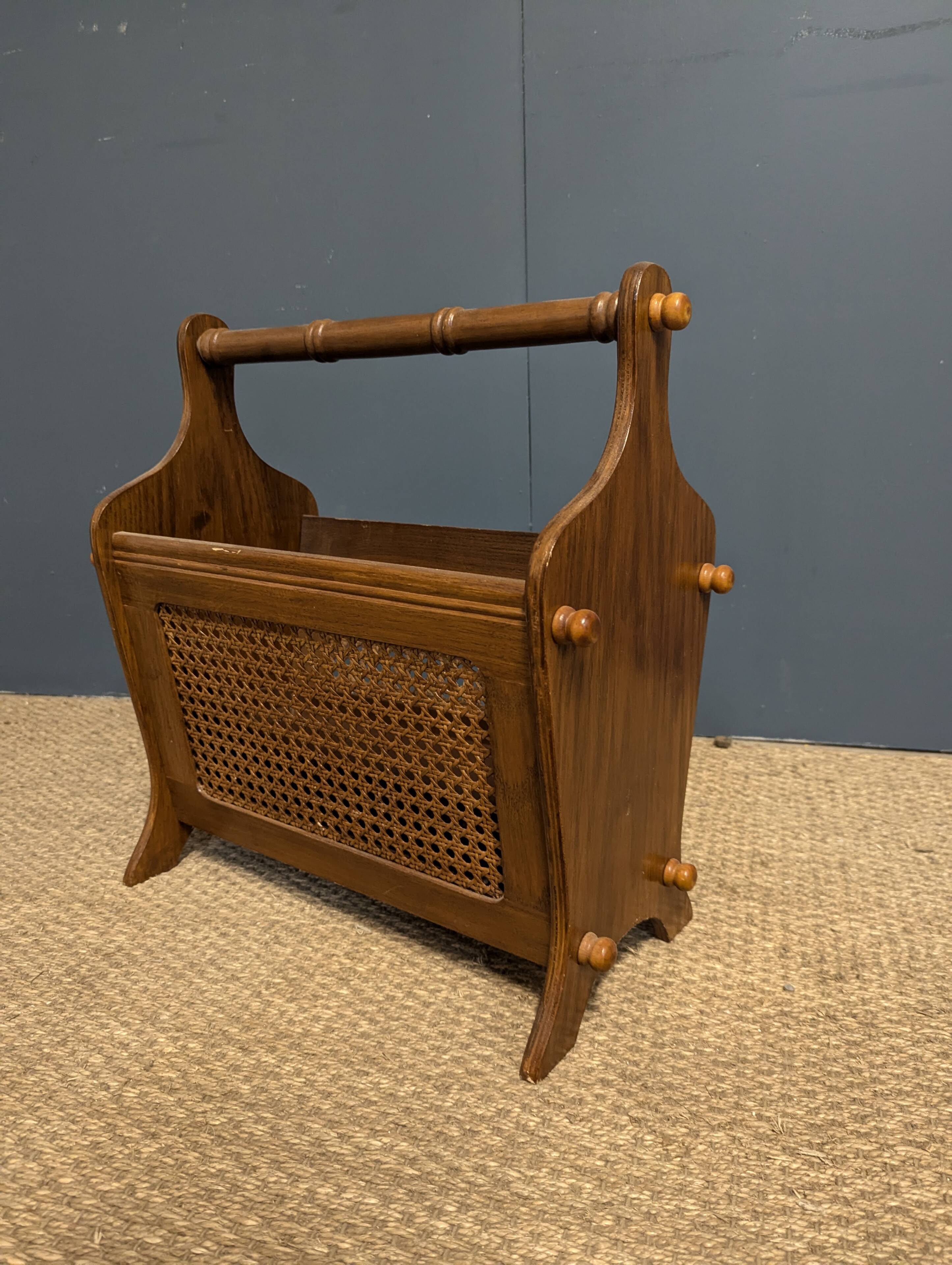 Wooden magazine rack with cane work
