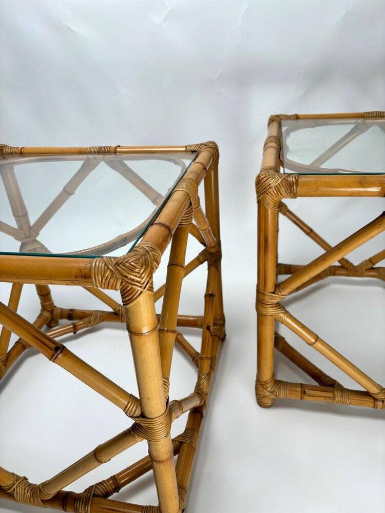 Bamboo and Glass Nightstands attributed to Vivai Del Sud, Italy, 1970s, Set of 2