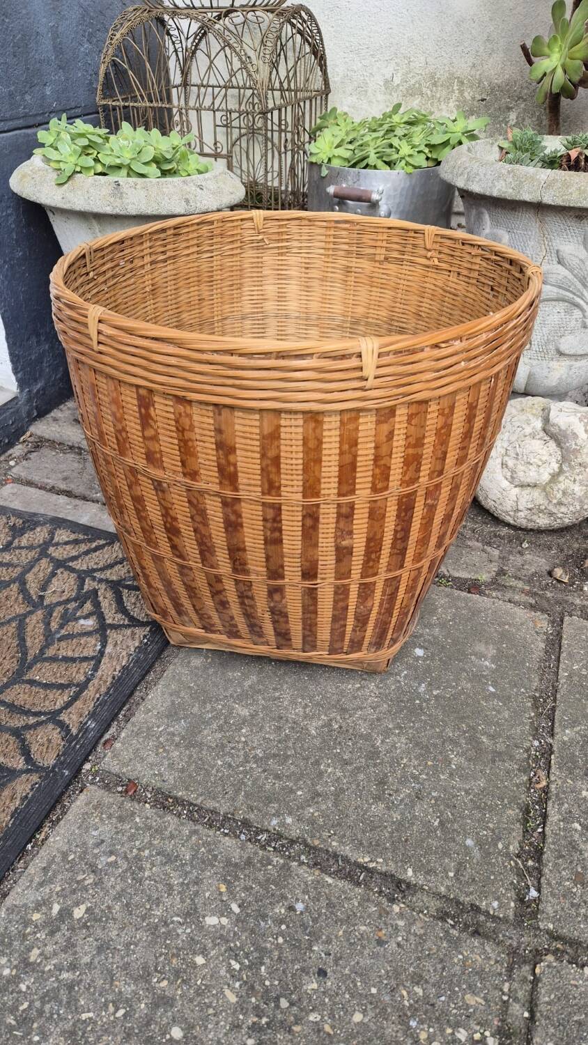XL wicker and bamboo flowerpot 1960