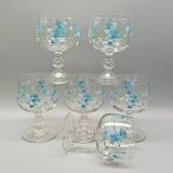 Arcoroc france stemmed glasses with forget-me-not decor, vintage 1980s