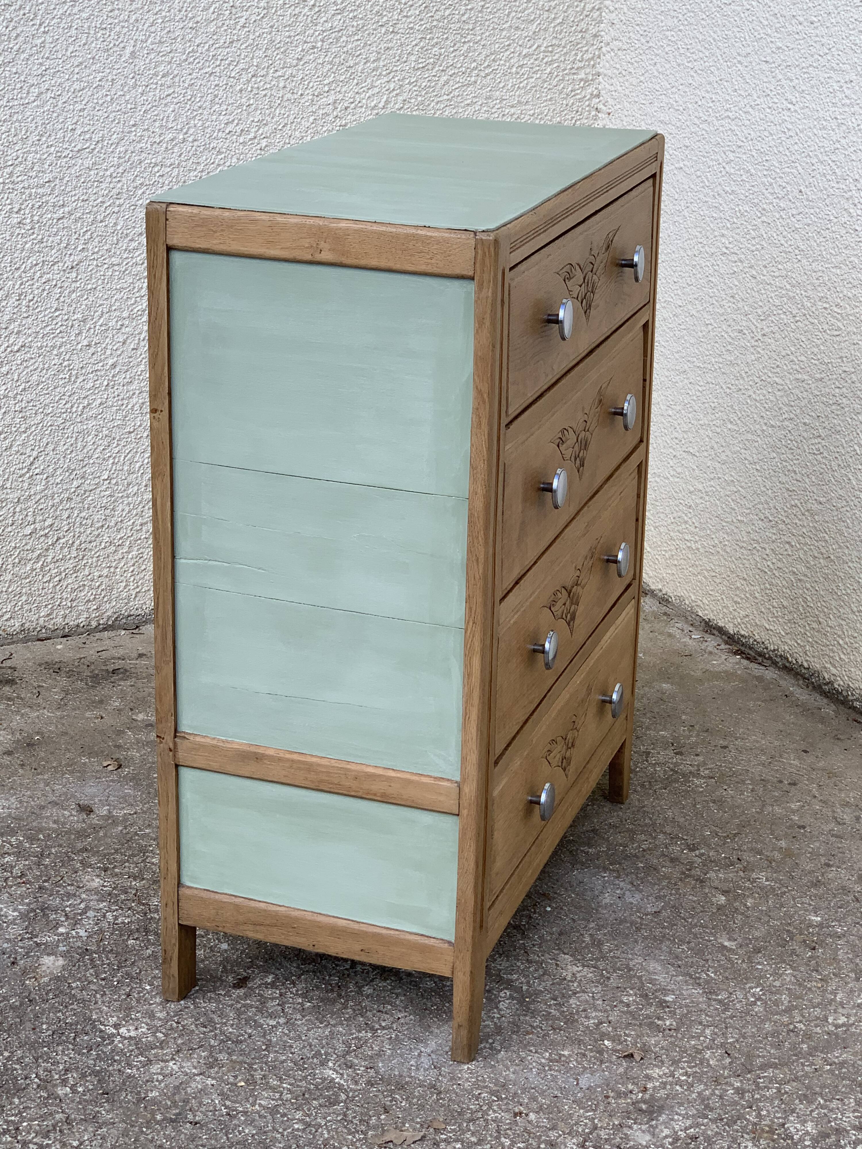 Art deco chest of drawers raw wood and khaki