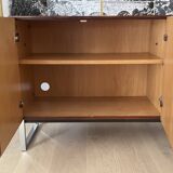 Scandinavian sideboard in rosewood, 5 doors. Chrome square tube base.
