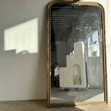 Large gilded mirror 19th century rounded corners mercury glass Louis XVI style