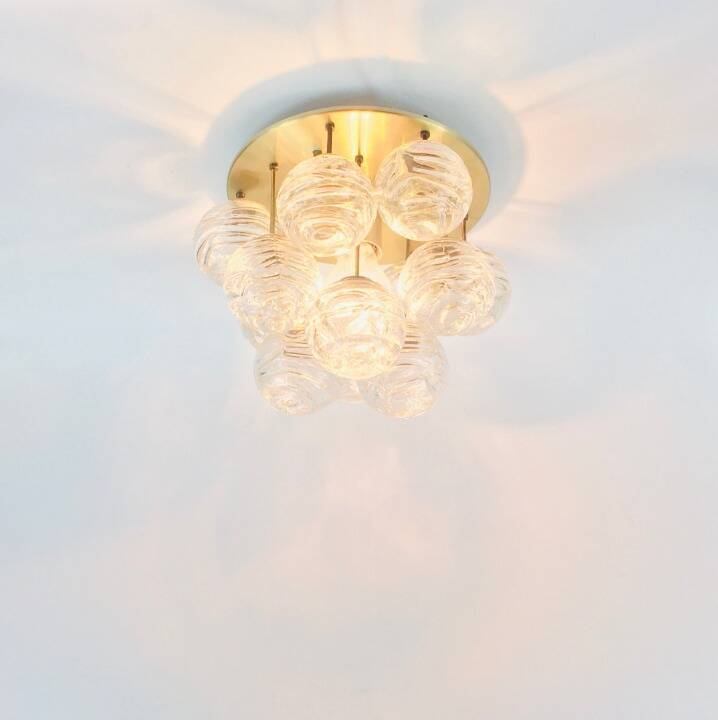Mid-Century Murano Glass & Brass Flush Mount/Ceiling Light from Doria Leuchten, Germany, 1960s