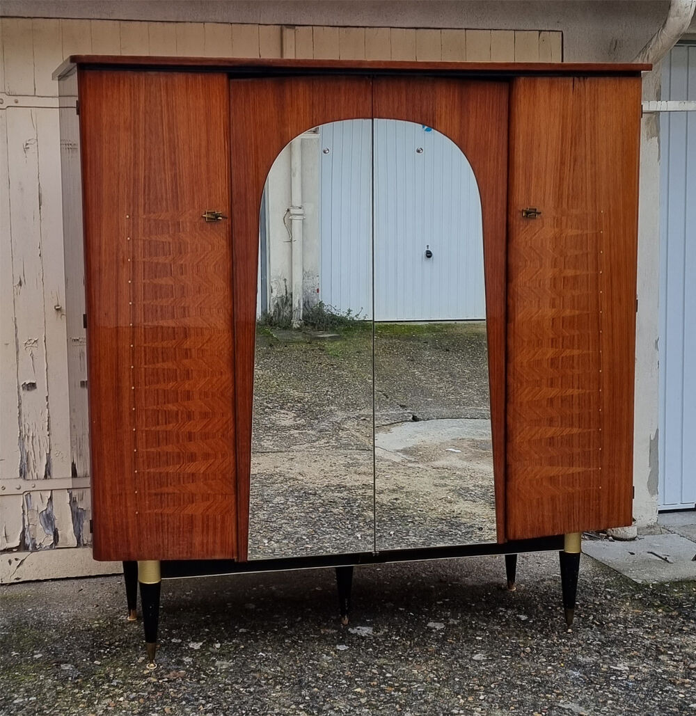 Wardrobe inlaid vintage shelves 50s, mirror