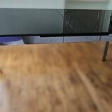 Italian Design Extendable Table in Black Glass and Chrome Legs 1980