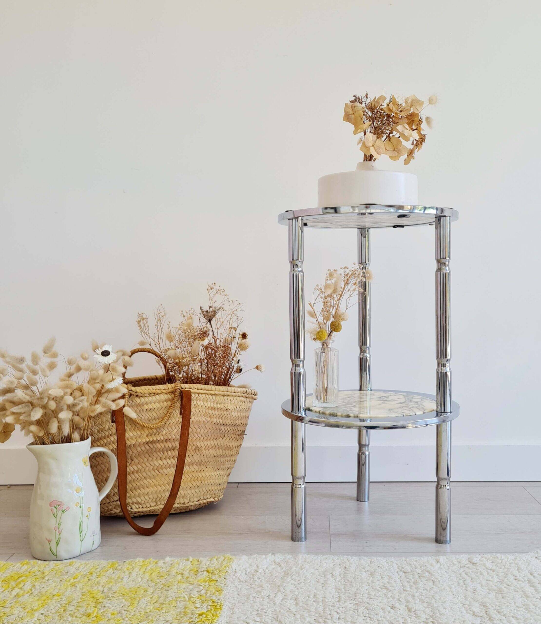 Table d'appoint en marbre et chrome, Italie années 70