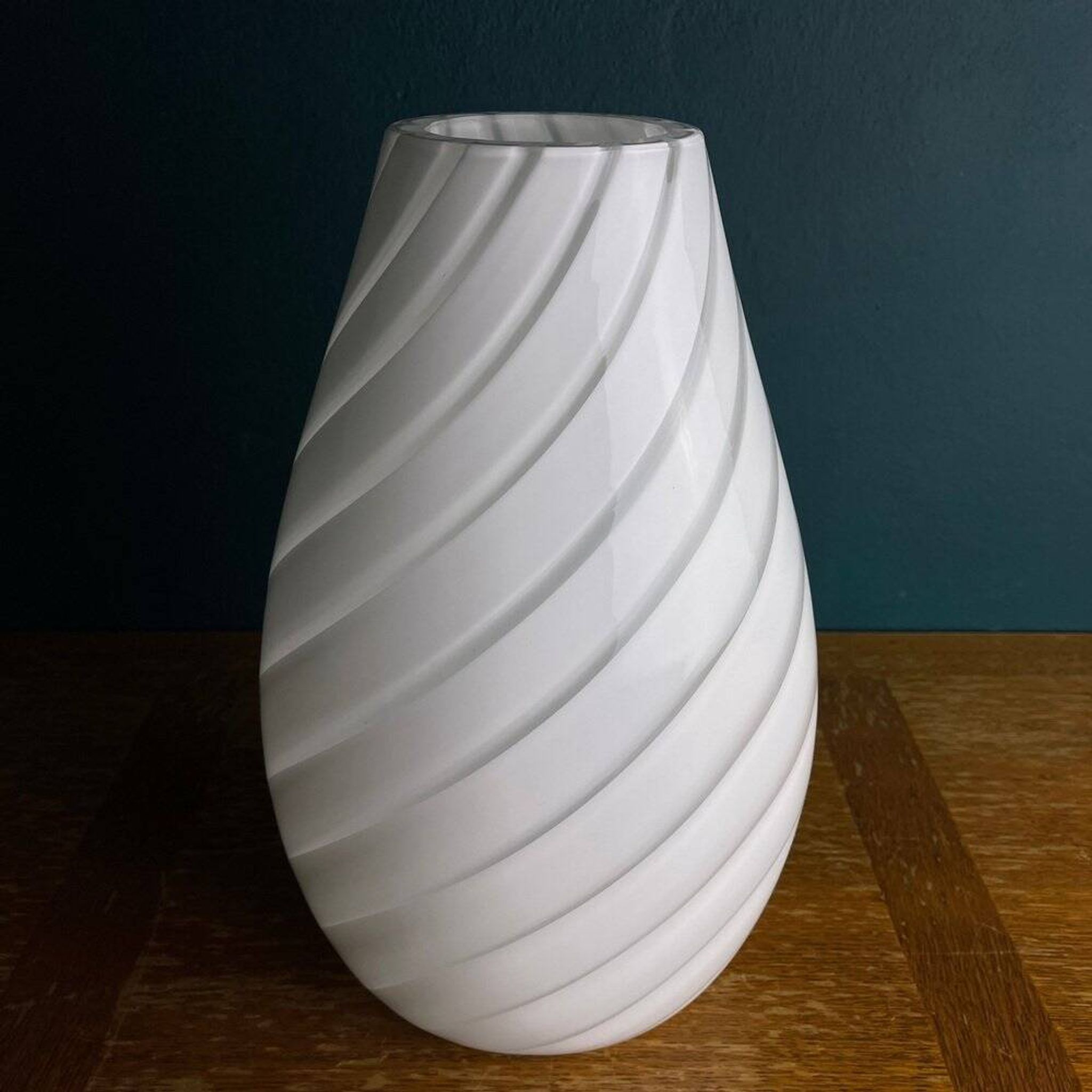 Murano glass vase, white whirl, Italy, 1980s