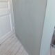 Vintage shallow bookcase, re-enchanted in gray green, wooden tray.