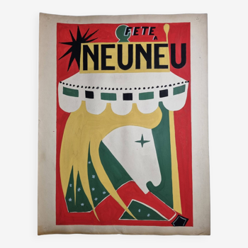 Original vintage advertising poster "La Fête à Neuneu" hand-painted, 50s-60s