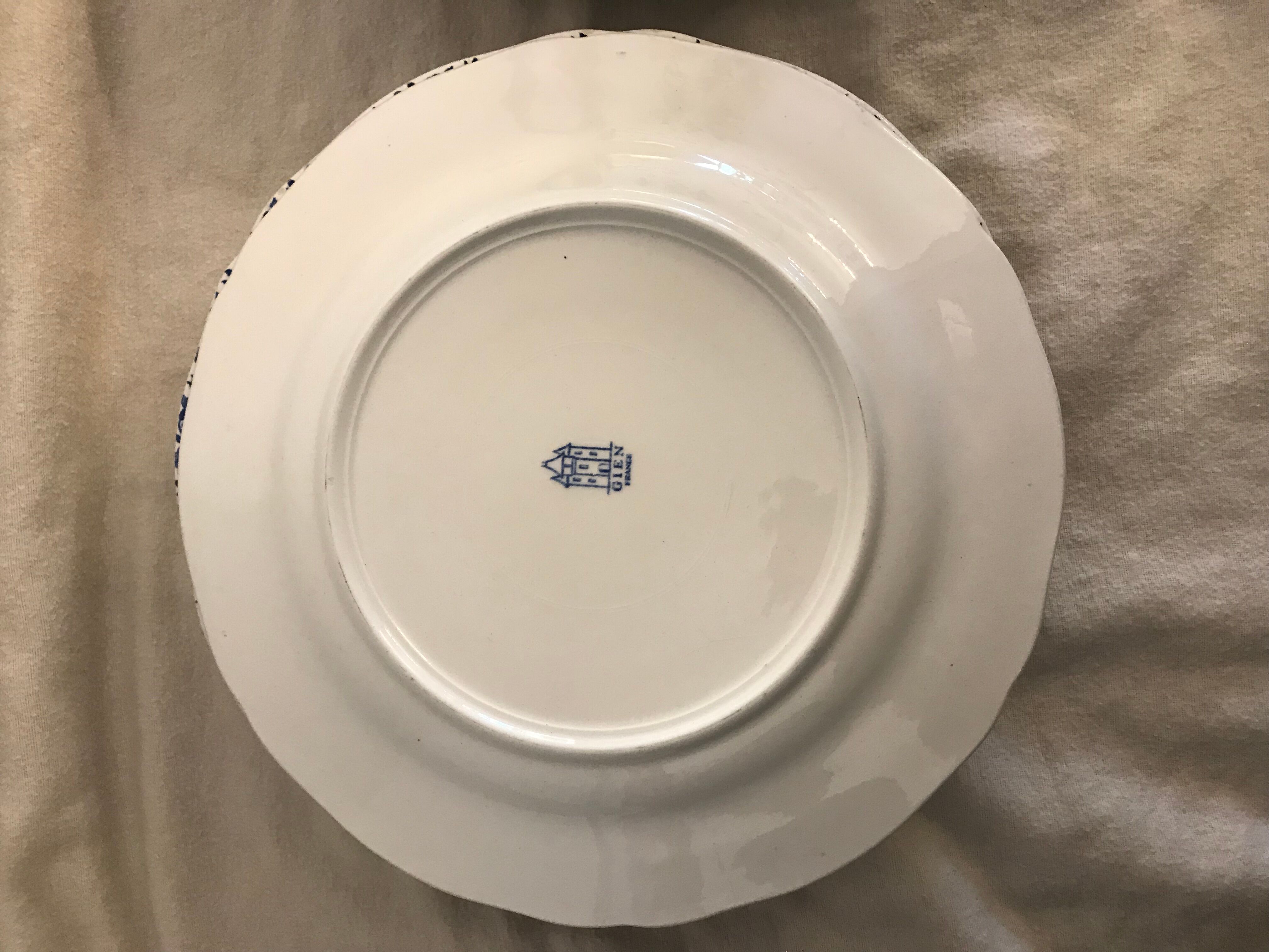 Lot of 5 flat plates and 5 plates Gien 1960, blue and white hollow
