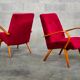 Pair of 6951 red velvet armchairs by Jaroslav Smidek for Ton