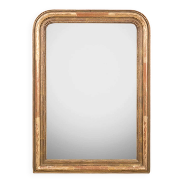 Grand miroir ancien Louis-Philippe doré rouge du XIXe siècle