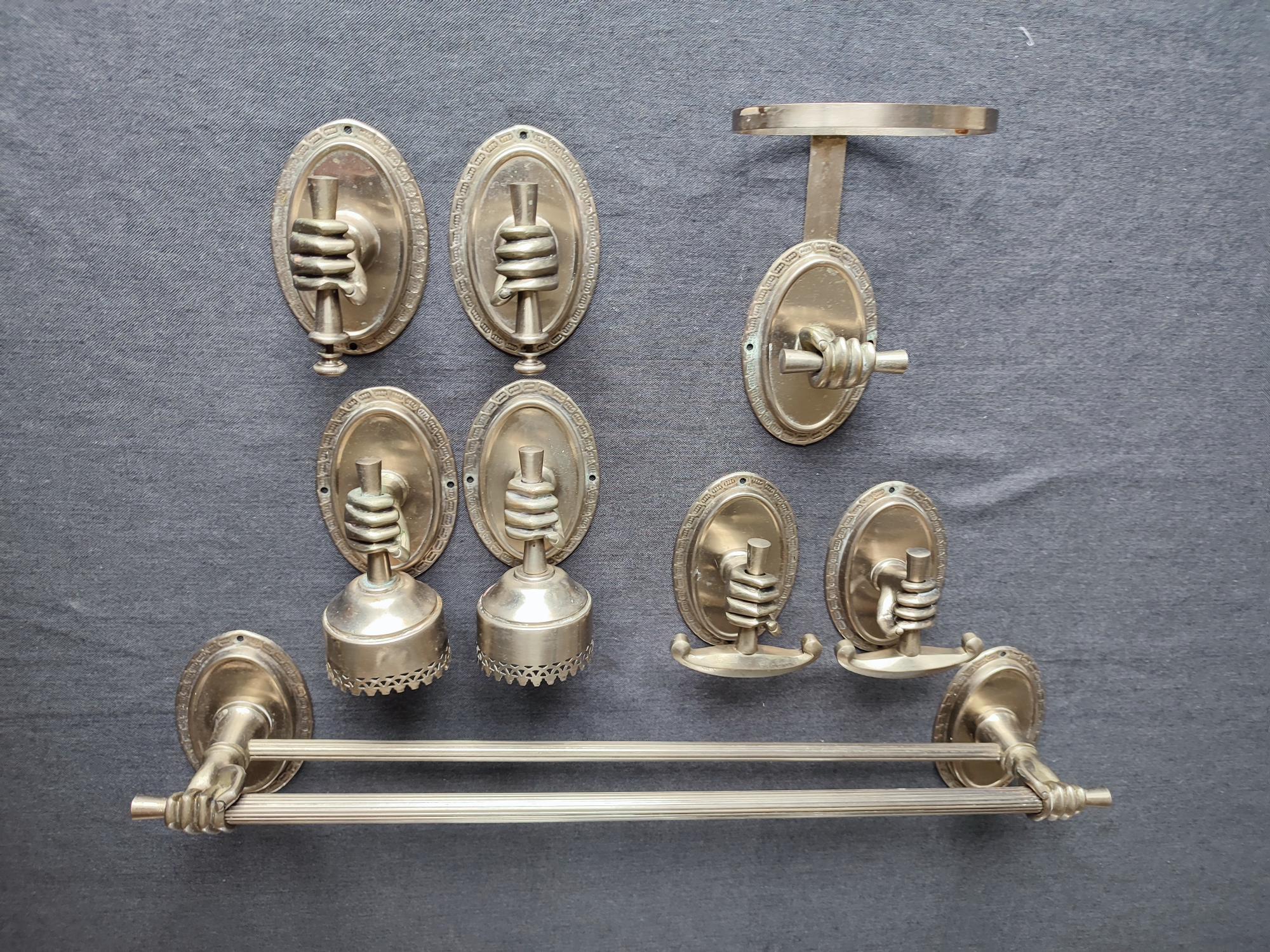 Ensemble de support salle de bain en métal et bronze vintage