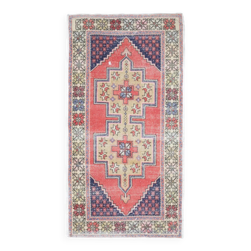 Tapis vintage turc Oushak fait à la main en laine et coton rose