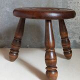 Low tripod stool in vintage turned solid wood