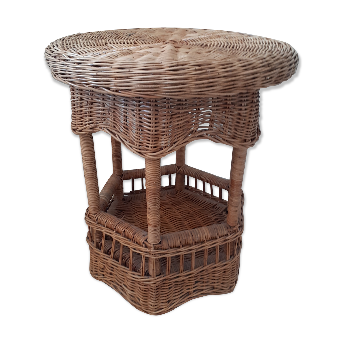 Pedestal table 2 floors in natural rattan
