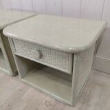 Paire de tables de chevets bois et osier