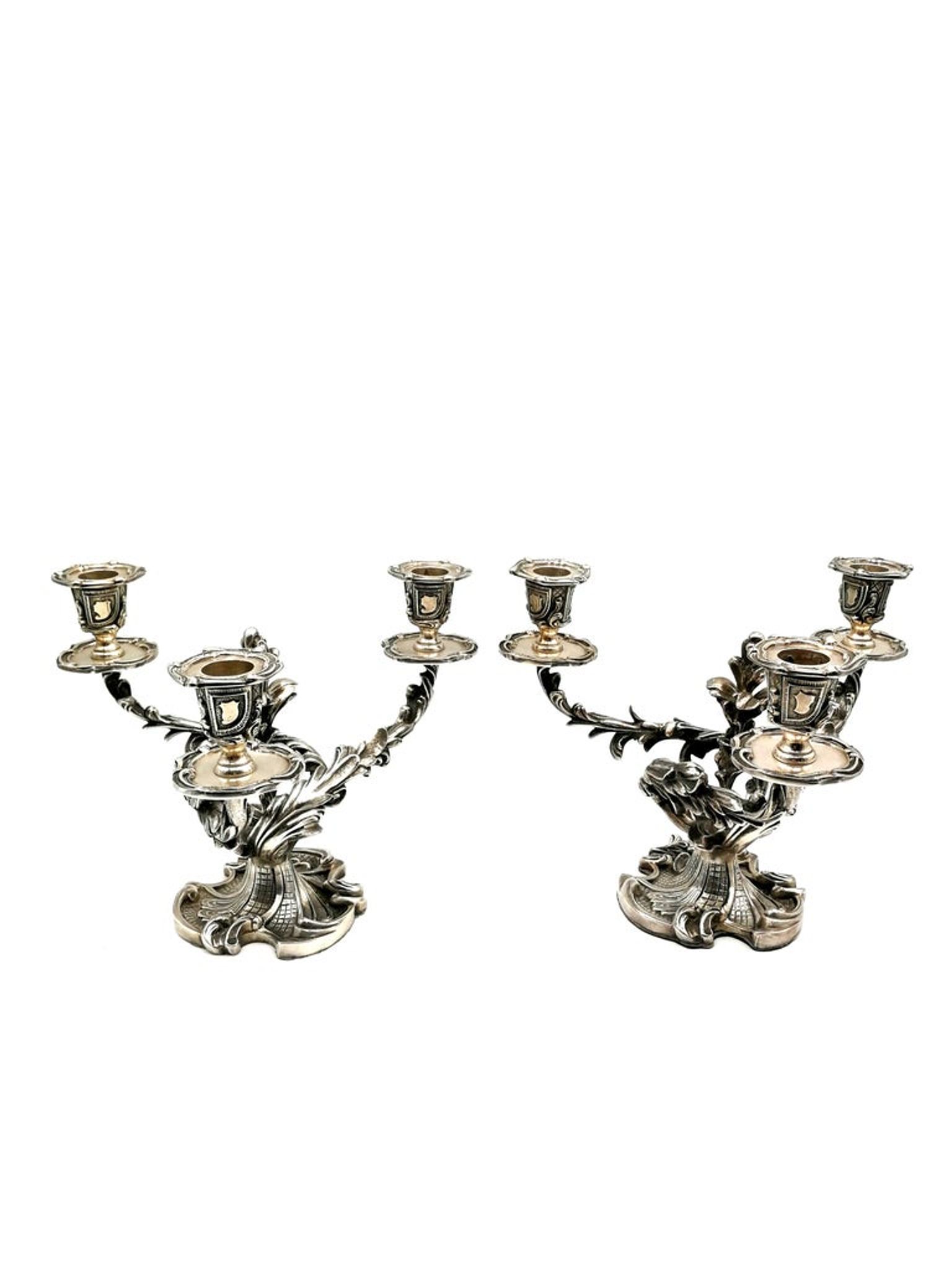 Paire de chandelier rococo, métal argenté