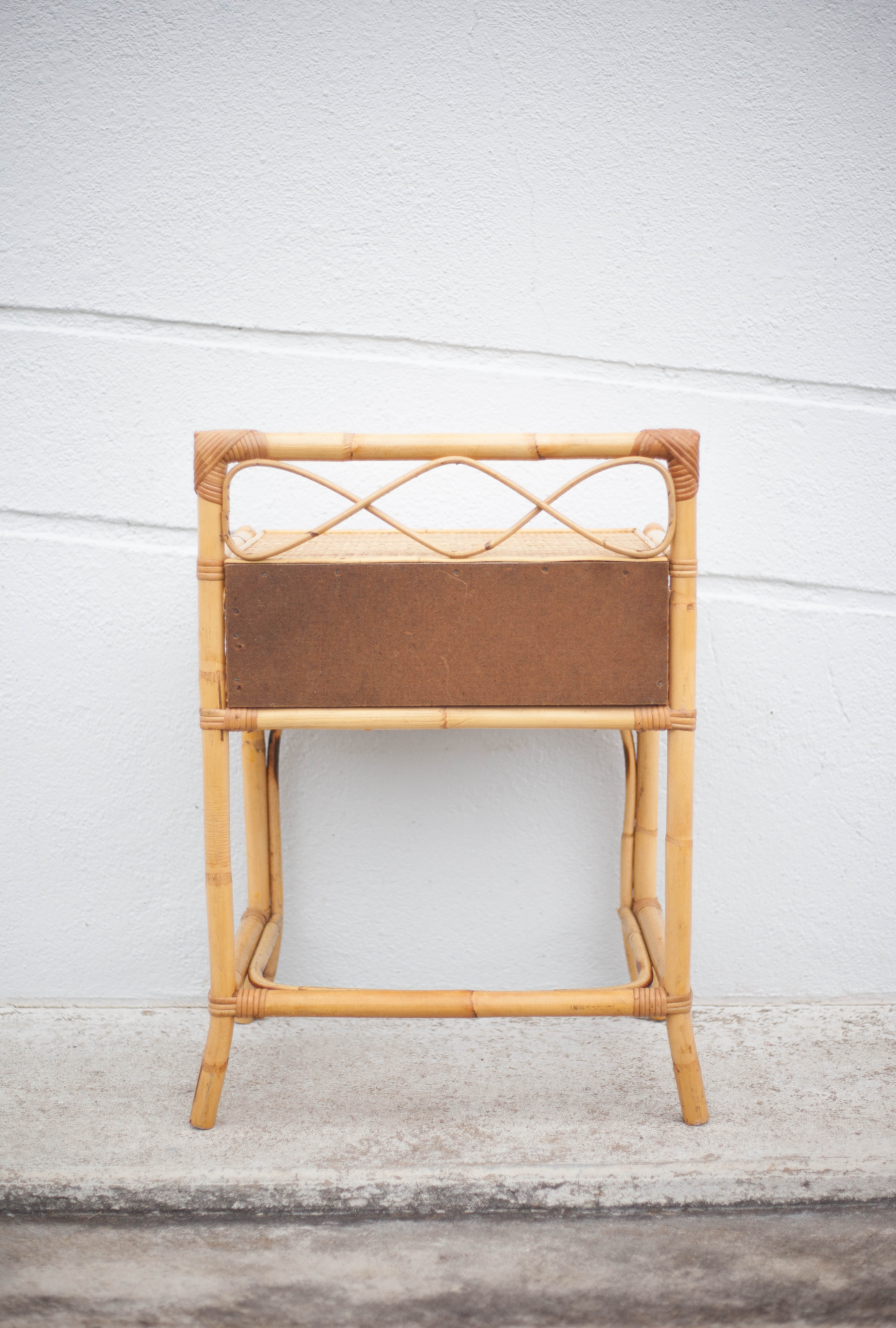 Rattan bedside table, wicker nightstand, end of sofa, interior decoration