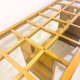 Mid-Century Dining Table, Wood with Glass Top, Italy, 1970s