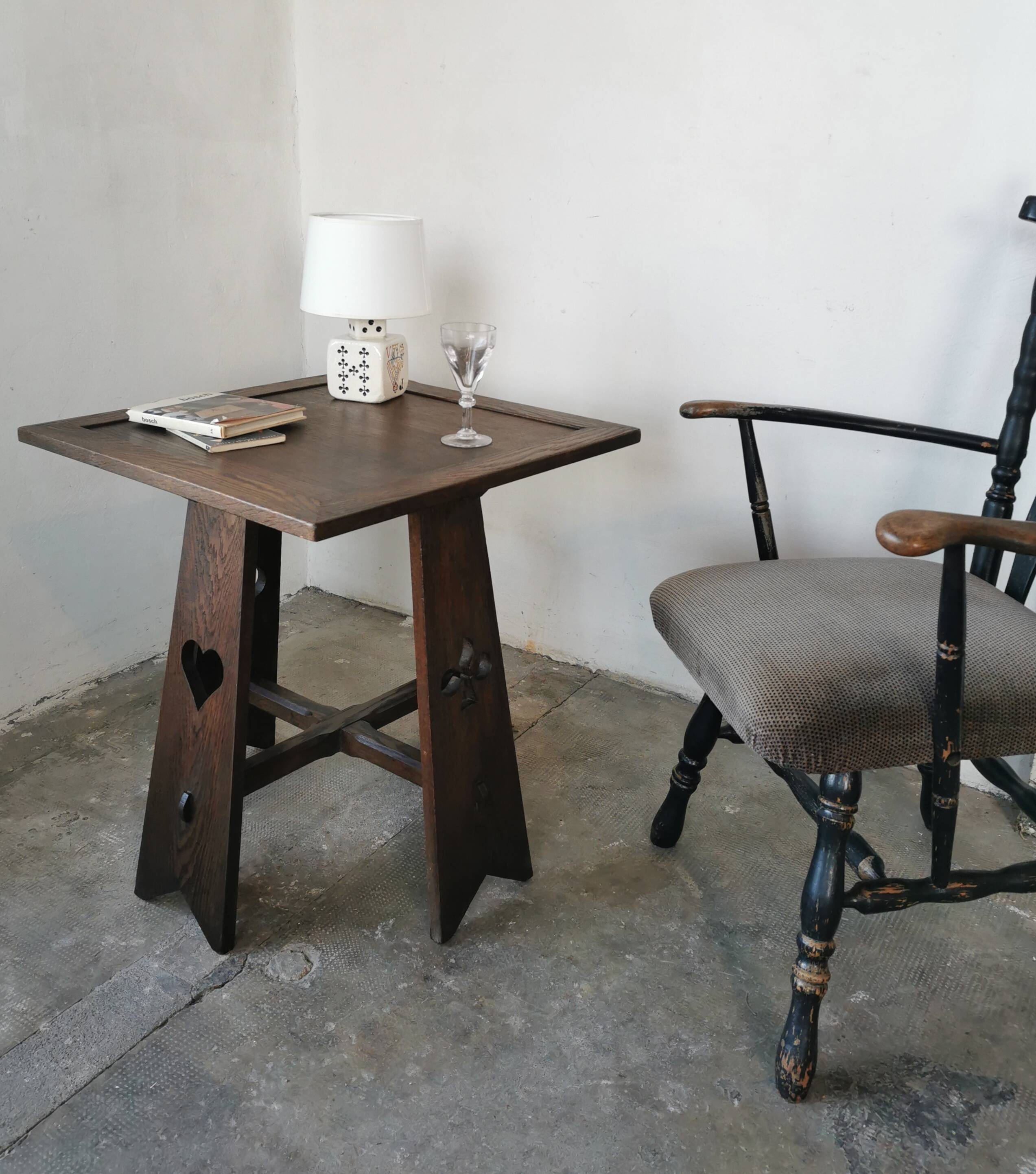 Arts and crafts style oak side table, 1950s