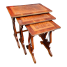 Tables gigognes anciennes bois et cuir décor lyre