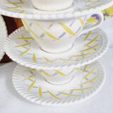 Set of 4 cups and 5 under cups in ceramic FB Badonviller