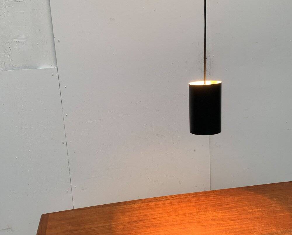 Minimalist cylindrical pendant light from the mid-century in metal by Eila & John Meiling for Louis Poulsen, set of 3.