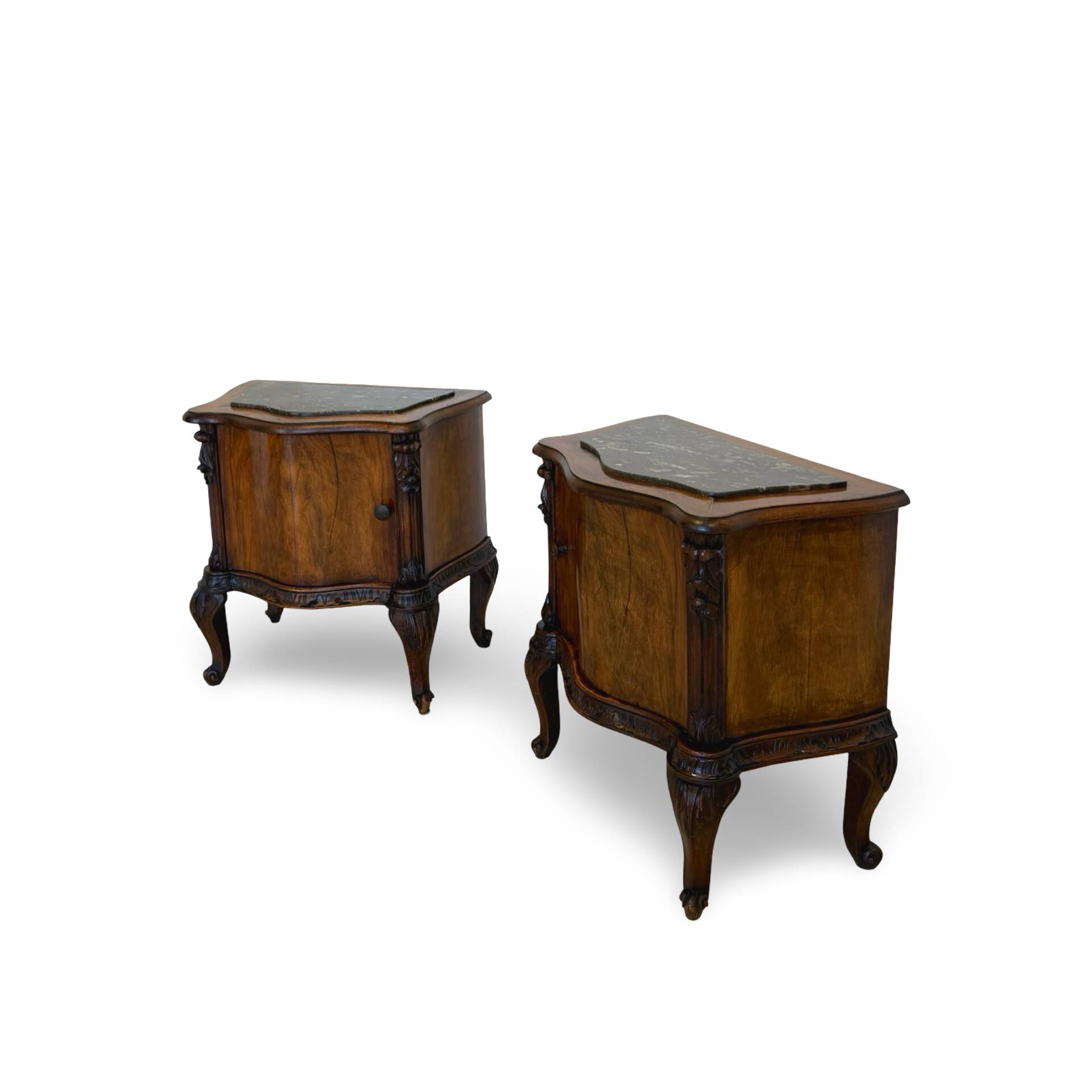 serpentine nightstands in walnut Art Deco