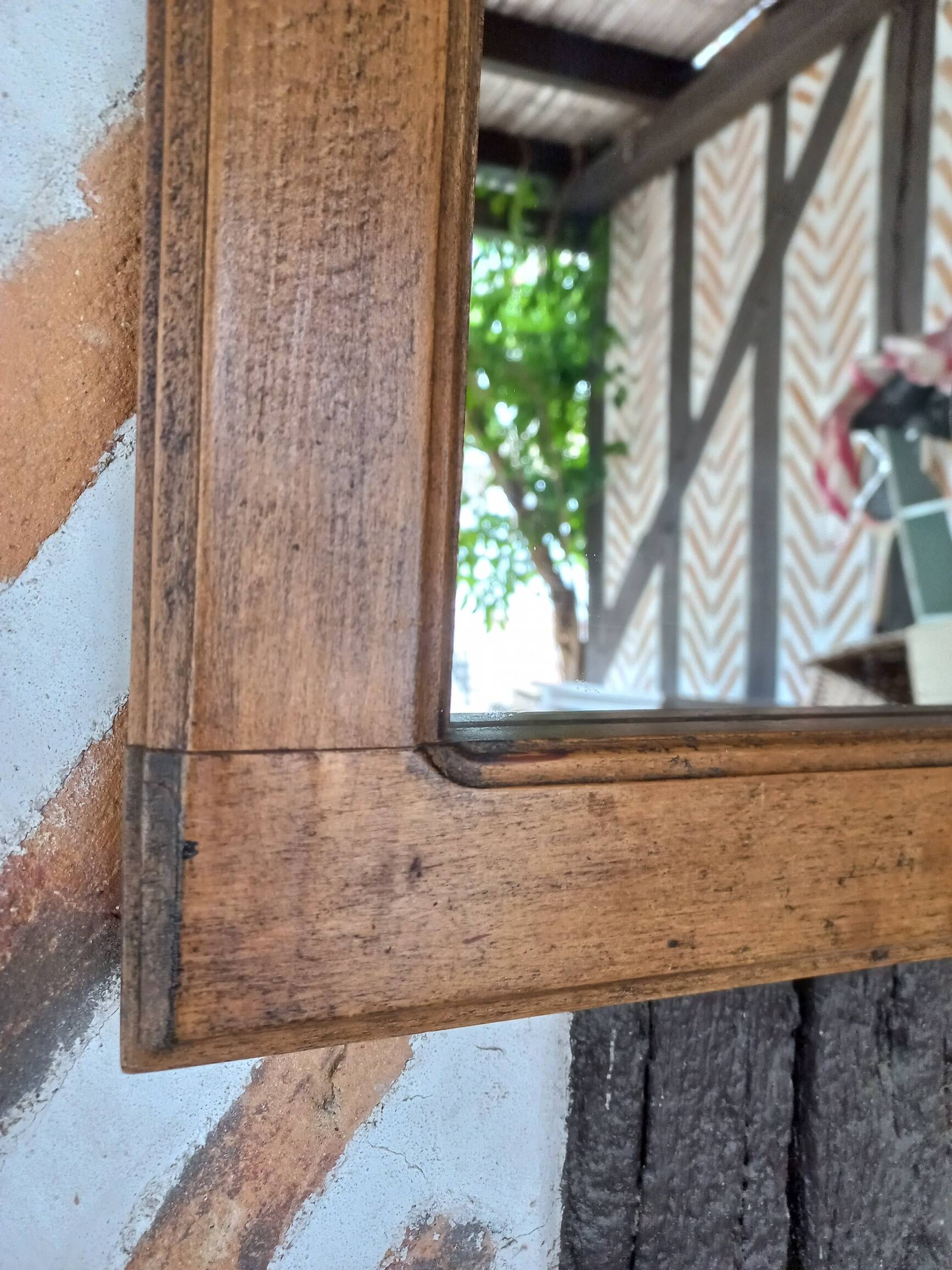 Vintage carved leaf wood mirror