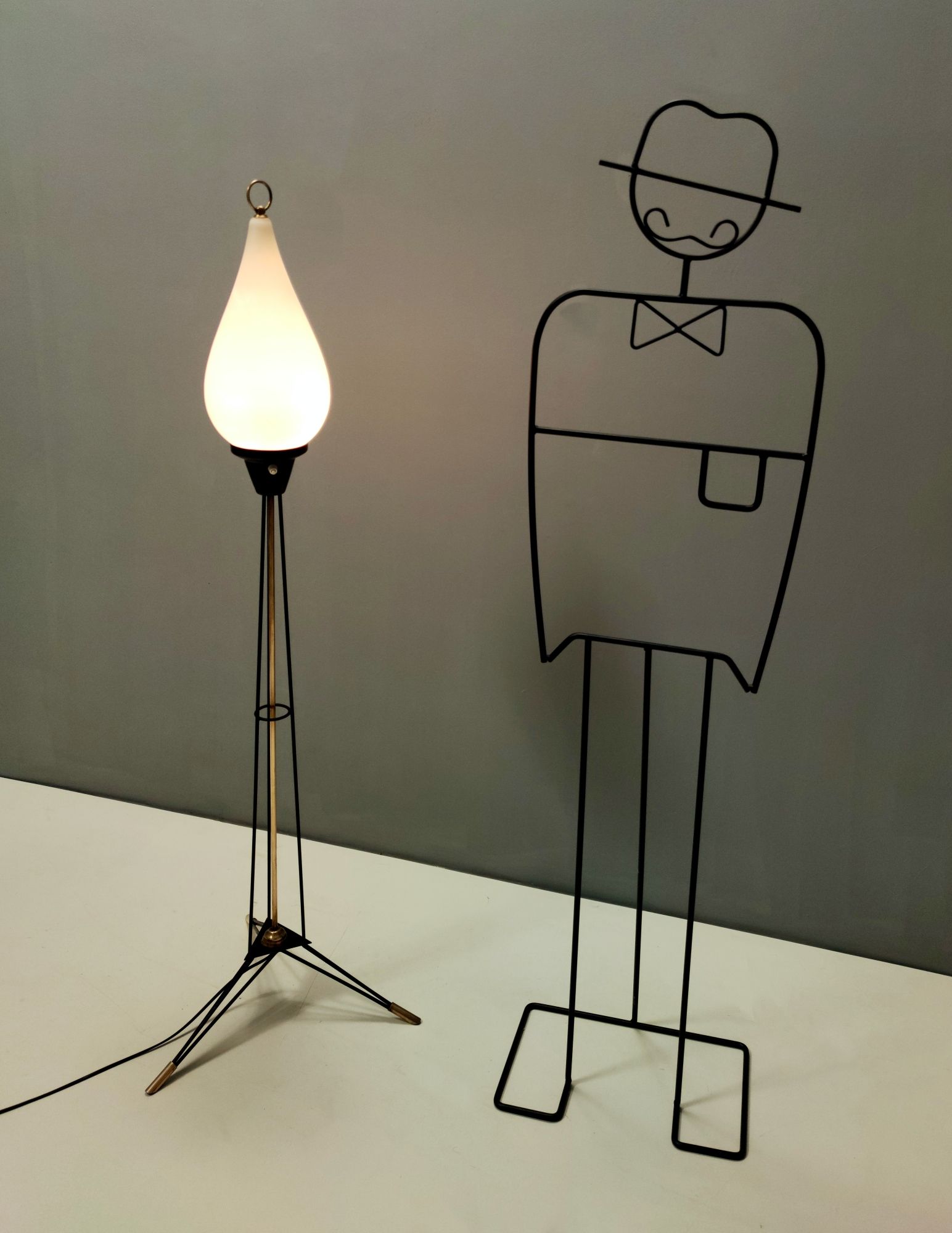 Midcentury Opaline Glass and Iron Floor Lamp by Stilnovo, Italy