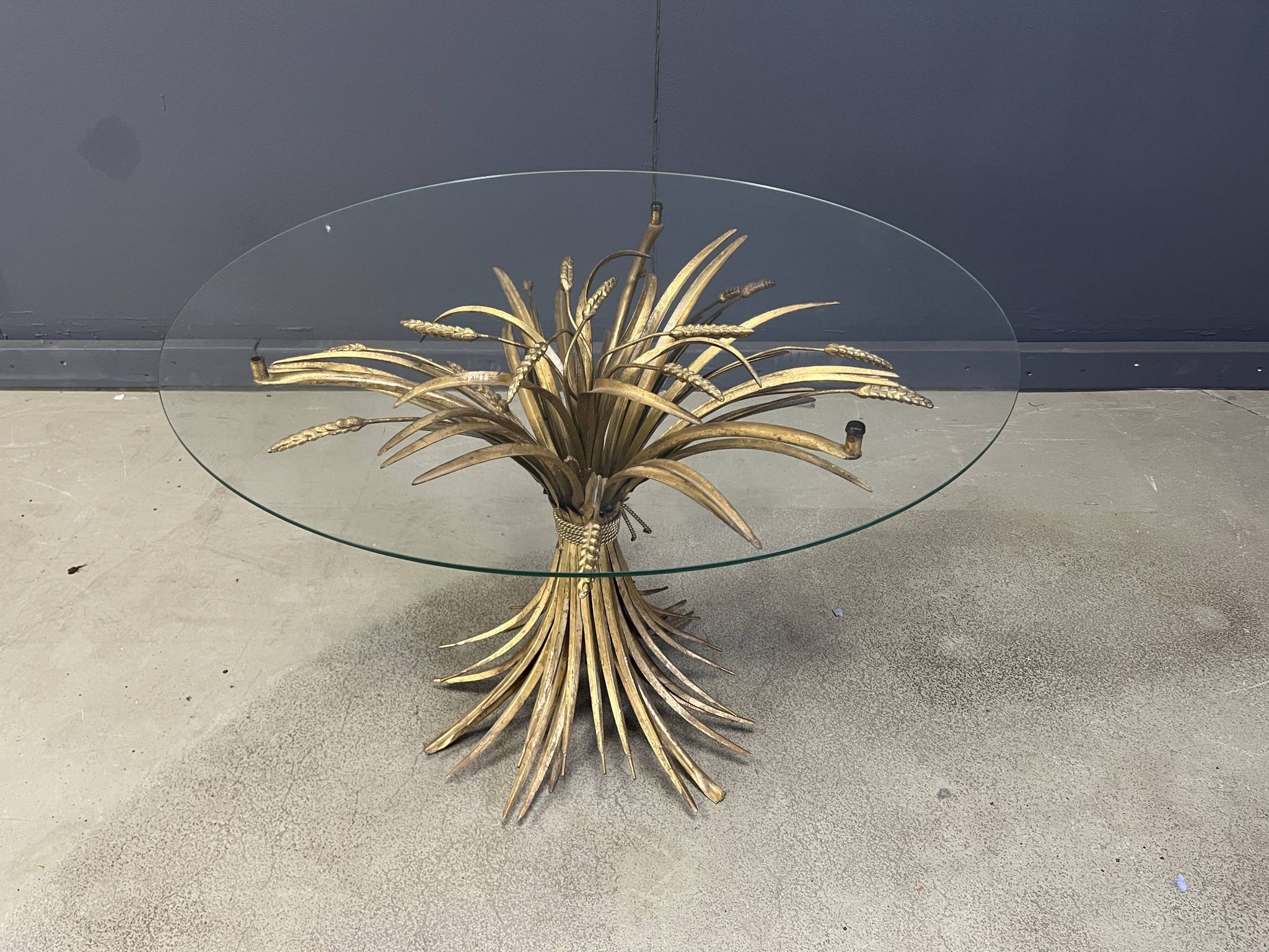 Vintage gilt metal sheaf of wheat coco chanel coffee table, 1960s